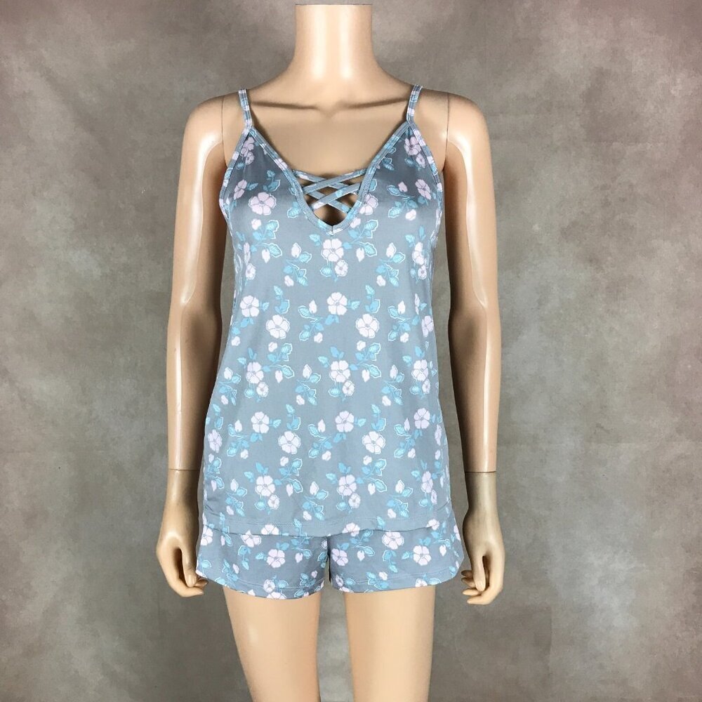Nanette Lepore Gray Floral 2-Piece Pajama Set Shorts & Tank SMALL